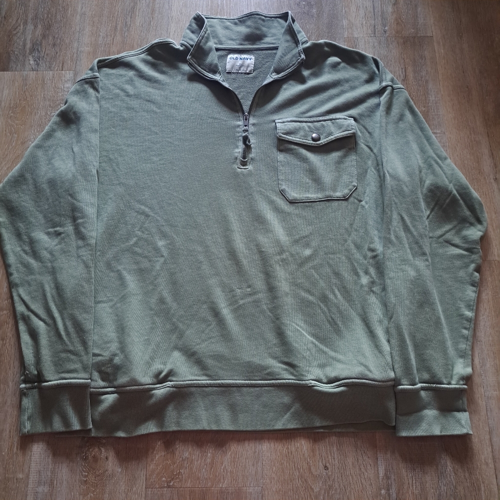 Old Navy Men Olive Green Pullover Zipper Front Pocket Relaxed Fit Men's Size XL